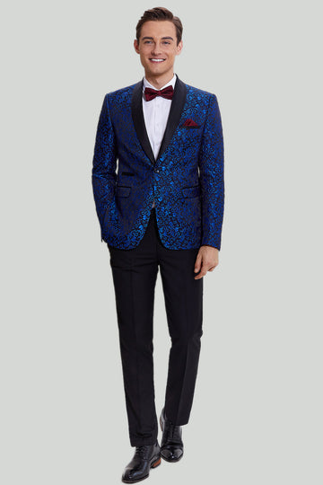 royal blå sjal lapel 2 stykke slank passform menns dress